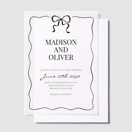 Whimsical Black Bow Tie Wedding Vellum Uitnodigingen (Offset)