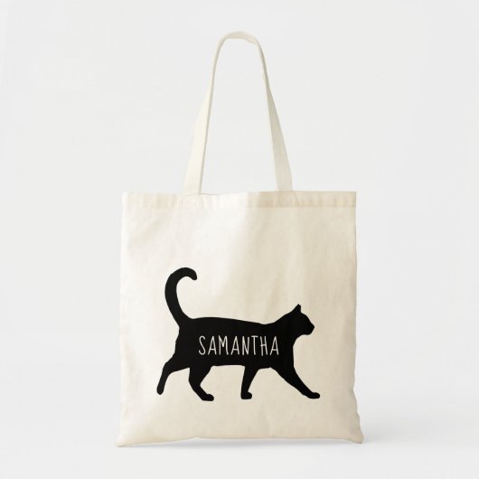 Whimsical Black Cat Aangepast met Jouw naam Tote Bag (Voorkant)