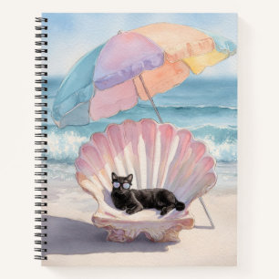 Whimsical Black Cat Beach Notitieboek