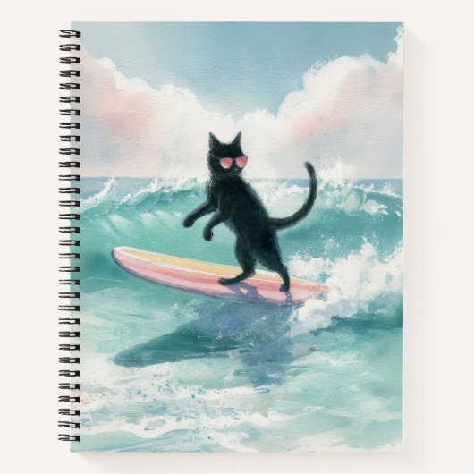 Whimsical Black Cat Beach Notitieboek (Voorkant)