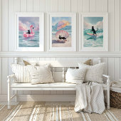 Whimsical Black Cat Beach Print Set: Strandleven Muurkunst Sets