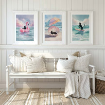 Whimsical Black Cat Beach Print Set: Strandleven