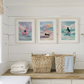 Whimsical Black Cat Beach Print Set: Strandleven Muurkunst Sets