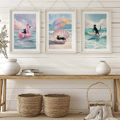 Whimsical Black Cat Beach Print Set: Strandleven Muurkunst Sets