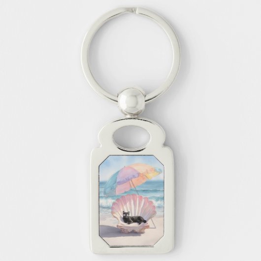 Whimsical Black Cat Beach Sleutelhanger (Voorkant)