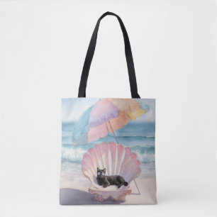 Whimsical Black Cat Beach Tas