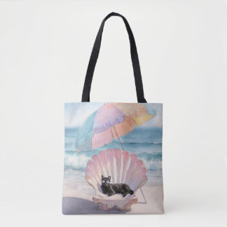 Whimsical Black Cat Beach Tas