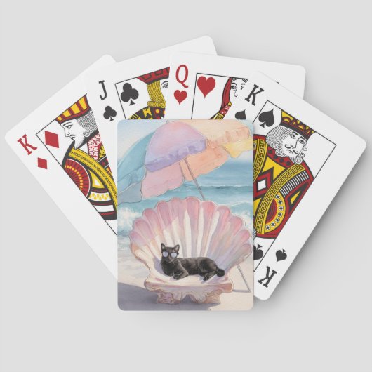 Whimsical Black Cat Beach Tas Pokerkaarten (Achterkant)
