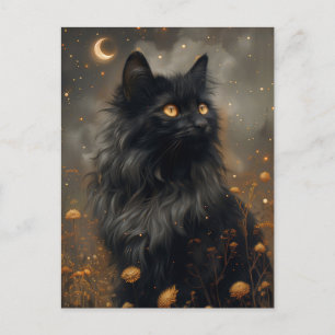 Whimsical Black Cat & betoverde paardenbloemen Briefkaart