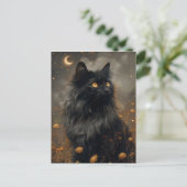Whimsical Black Cat & betoverde paardenbloemen Briefkaart (Staand voorkant)