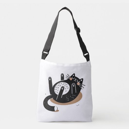 Whimsical Black Cat Black Cat Sleeping Belly Up Crossbody Tas (Voorkant)