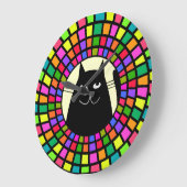 Whimsical Black Cat Clock Mosaic Style Art 2 Grote Klok (Hoek)
