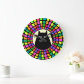 Whimsical Black Cat Clock Mosaic Style Art 2 Grote Klok (Huis)