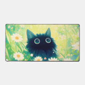Whimsical Black Cat Daisy Meadow Teal Sky Bureaumat (Voorkant)