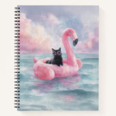 Whimsical Black Cat Flamingo Float Notitieboek (Voorkant)