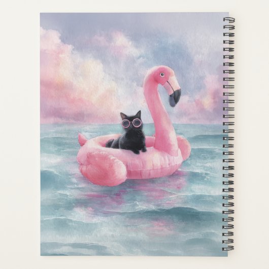 Whimsical Black Cat Flamingo Float Planner (Achterkant)