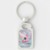 Whimsical Black Cat Flamingo Float Sleutelhanger (Voorkant)