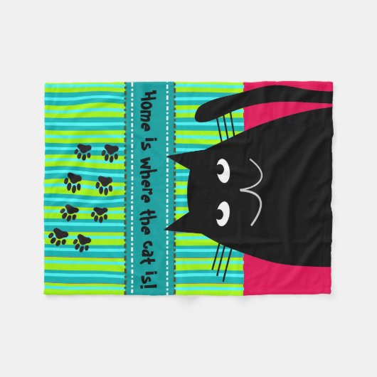 Whimsical Black Cat Fleece Blanket (Voorkant (Horizontaal))