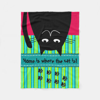 Whimsical Black Cat Fleece Blanket Deken