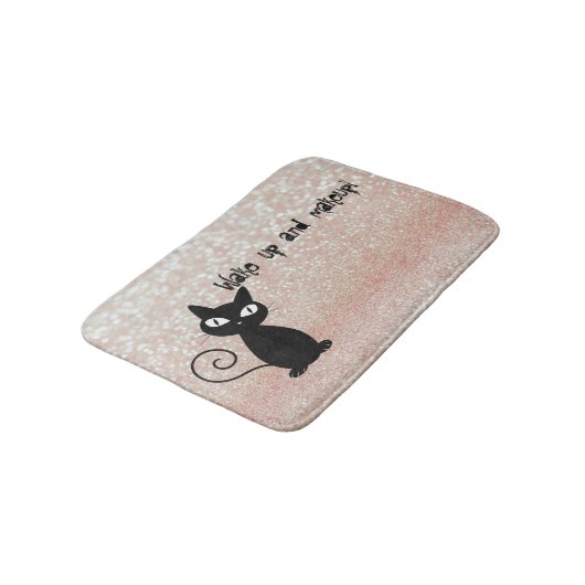 Whimsical Black Cat Glittery Wake up and make-up Badmat (Gekanteld)