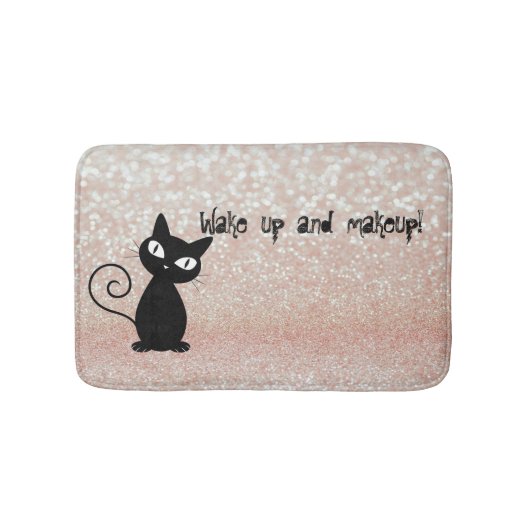 Whimsical Black Cat Glittery Wake up and make-up Badmat (Voorkant)