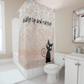 Whimsical Black Cat Glittery Wake up and make-up Douchegordijn (In situ)