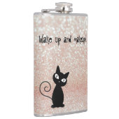 Whimsical Black Cat Glittery Wake up and make-up Heupfles (Rechts)