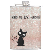 Whimsical Black Cat Glittery Wake up and make-up Heupfles (Voorkant)