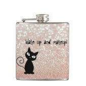 Whimsical Black Cat Glittery Wake up and make-up Heupfles (Voorkant)