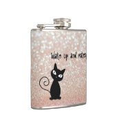 Whimsical Black Cat Glittery Wake up and make-up Heupfles (Rechts)