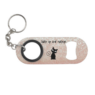 Whimsical Black Cat Glittery Wake up and make-up Mini Flessenopener