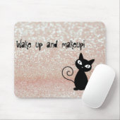 Whimsical Black Cat Glittery Wake up and make-up Muismat (Met muis)