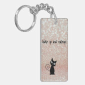 Whimsical Black Cat Glittery Wake up and make-up Sleutelhanger (Voorkant Links)
