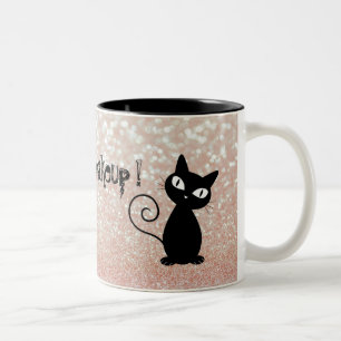 Whimsical Black Cat Glittery Wake up and make-up Tweekleurige Koffiemok