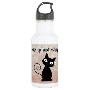 Whimsical Black Cat Glittery Wake up and make-up Waterfles