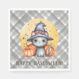 Whimsical Black Cat Halloween Servet