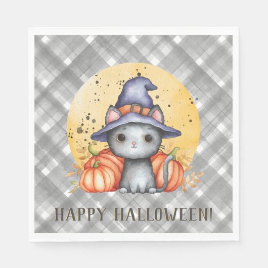 Whimsical Black Cat Halloween Servet (Voorkant)