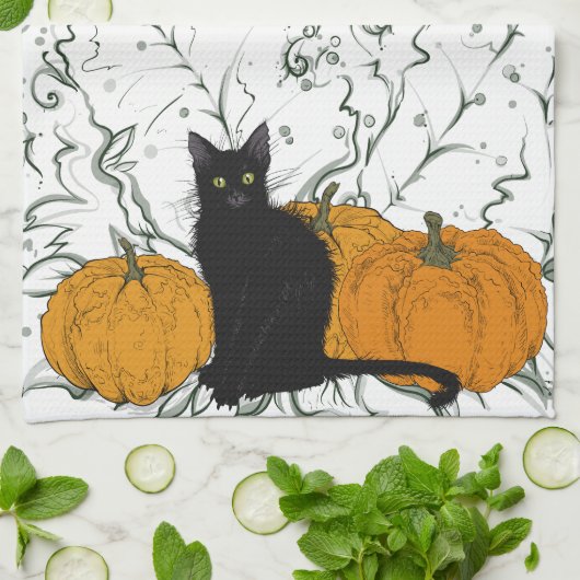 Whimsical Black Cat Halloween Theedoek (Gevouwen)