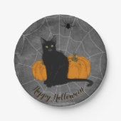Whimsical Black Cat Happy Halloween Party Papieren Bordje (Voorkant)