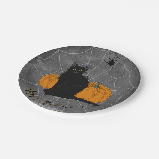 Whimsical Black Cat Happy Halloween Party Papieren Bordje (Gekanteld)