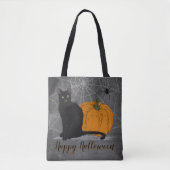 Whimsical Black Cat Happy Halloween Tote Bag (Voorkant)