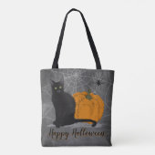 Whimsical Black Cat Happy Halloween Tote Bag (Achterkant)