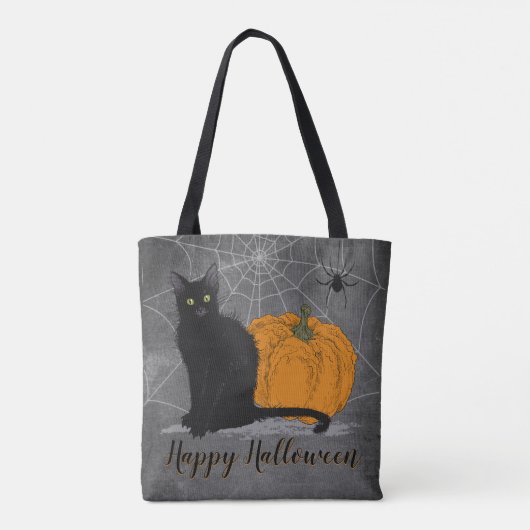 Whimsical Black Cat Happy Halloween Tote Bag (Achterkant)