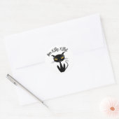 Whimsical Black Cat Hier Kat, Kat! Ronde Sticker (Envelop)