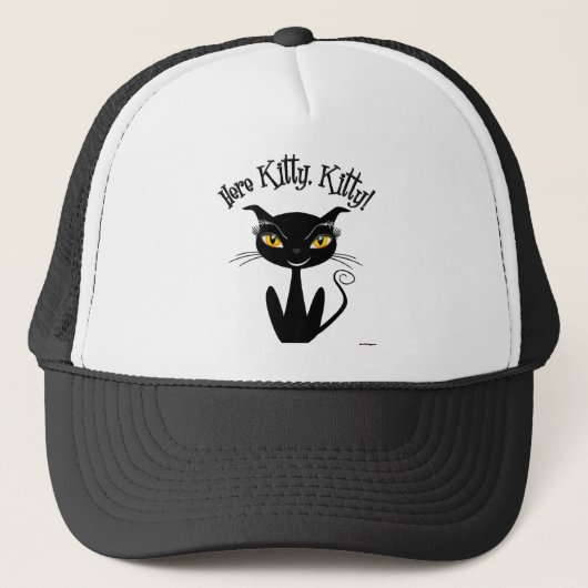 Whimsical Black Cat Hier Kat, Kat! Trucker Pet (Voorkant)