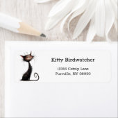 Whimsical Black Cat Illustration Retouradres Etiket (Insitu)