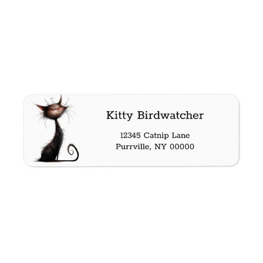 Whimsical Black Cat Illustration Retouradres Etiket (Voorkant)