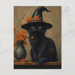 Whimsical  Black Cat in olieverfstijl Briefkaart