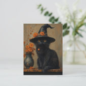 Whimsical Black Cat in olieverfstijl Briefkaart (Staand voorkant)