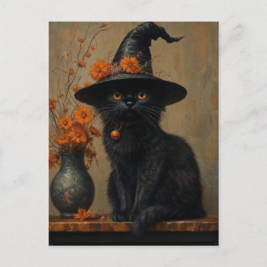 Whimsical Black Cat in olieverfstijl Briefkaart (Voorkant)